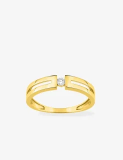 Bague solitaire double pince or blanc 375 ‰ et oxyde de zirconium SO OR