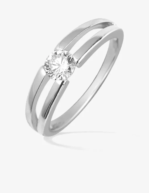 Bague solitaire double pince argent rhodié 925 ‰ et oxyde de zirconium 5 mm SO OR