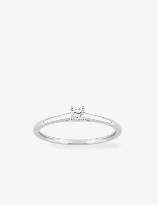 Bague solitaire en or blanc 375 ‰ avec diamant synthétique 0,10 ct SO OR