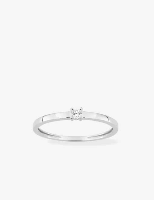 Bague solitaire en or blanc 375 ‰ avec diamant synthétique 0,05 ct, ruban plat SO OR