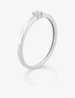 Bague solitaire en or blanc 375 ‰ avec diamant synthétique 0,05 ct, ruban plat SO OR