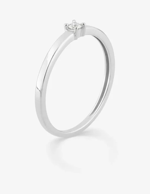 Bague solitaire en or blanc 375 ‰ avec diamant synthétique 0,05 ct, ruban plat SO OR