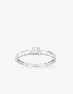 Bague solitaire en or blanc 375 ‰ avec diamant synthétique 0,15 ct, ruban plat SO OR
