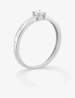 Bague solitaire en or blanc 375 ‰ avec diamant synthétique 0,15 ct, ruban plat SO OR