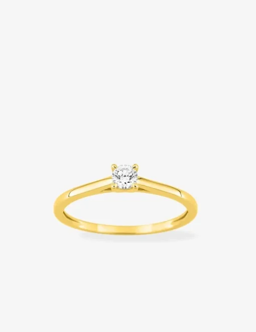 Bague solitaire en or jaune 375 ‰ avec diamant synthétique 0,15 ct SO OR