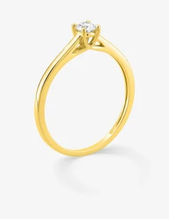 Bague solitaire en or jaune 375 ‰ avec diamant synthétique 0,15 ct SO OR