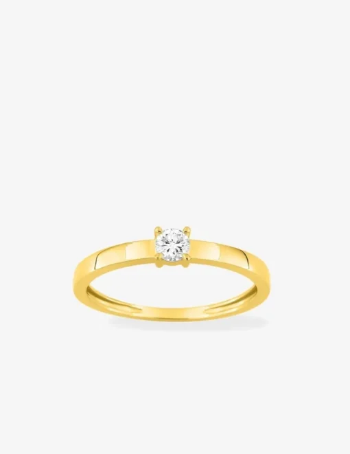Bague solitaire en or jaune 375 ‰ avec diamant synthétique 0,15 ct, ruban plat SO OR