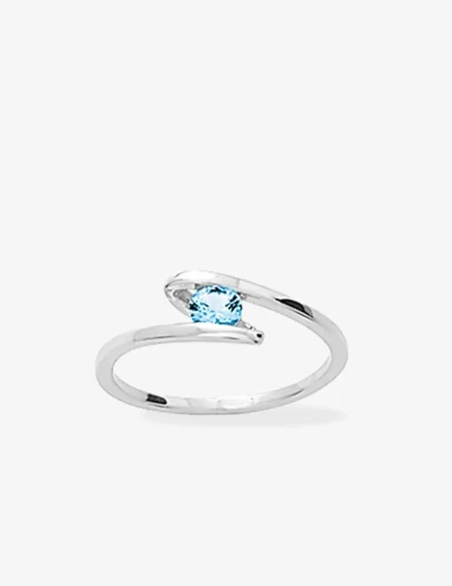 Bague solitaire fantaisie argent rhodié 925 ‰ et oxyde de zirconium bleu SO OR