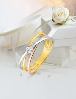 Bague solitaire fantaisie 3 ors 375 ‰ oxyde de zirconium SO OR