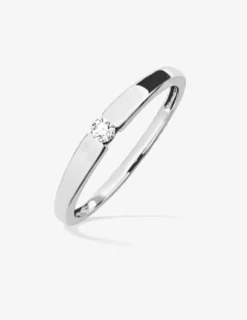 Bague solitaire fantaisie en or blanc 375‰ et diamant pastillé 0,07 ct SO OR