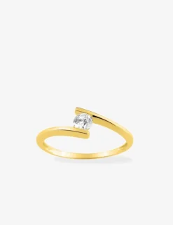 Bague solitaire fantaisie or jaune 750 ‰, oxyde de zirconium 0,20 ct SO OR