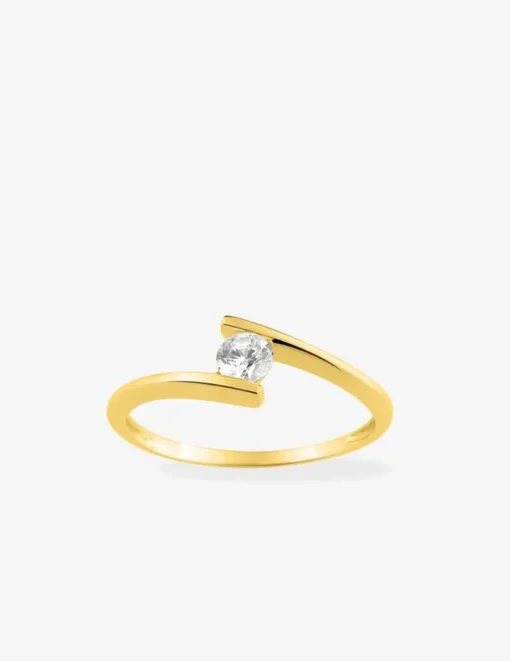 Bague solitaire fantaisie or jaune 750 ‰, oxyde de zirconium 0,20 ct SO OR