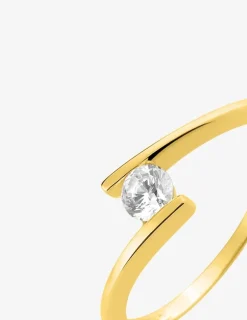 Bague solitaire fantaisie or jaune 750 ‰, oxyde de zirconium 0,20 ct SO OR
