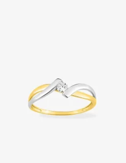 Bague solitaire fantaisie or jaune 750 ‰, oxyde de zirconium et rhodium SO OR