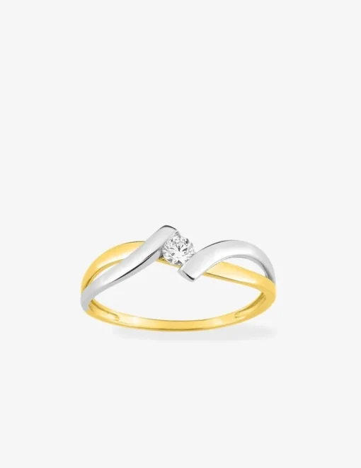 Bague solitaire fantaisie or jaune 750 ‰, oxyde de zirconium et rhodium SO OR
