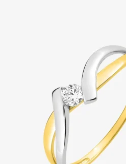 Bague solitaire fantaisie or jaune 750 ‰, oxyde de zirconium et rhodium SO OR