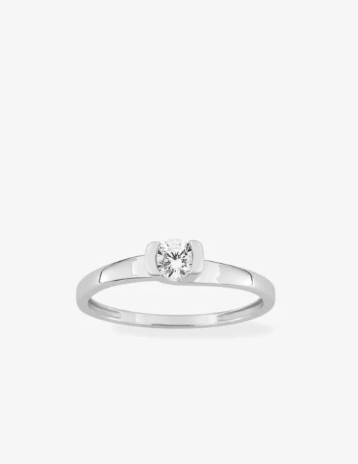 Bague solitaire fantaisie or blanc 750 ‰, oxyde de zirconium 0,30 ct SO OR