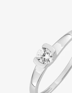 Bague solitaire fantaisie or blanc 750 ‰, oxyde de zirconium 0,30 ct SO OR