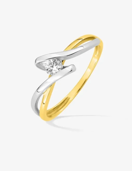 Bague solitaire fantaisie or blanc 750 ‰, oxyde de zirconium 0,25 ct et rhodium SO OR