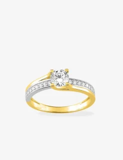 Bague solitaire fantaisie en or 375‰ oxydes de zirconium et rhodium SO OR