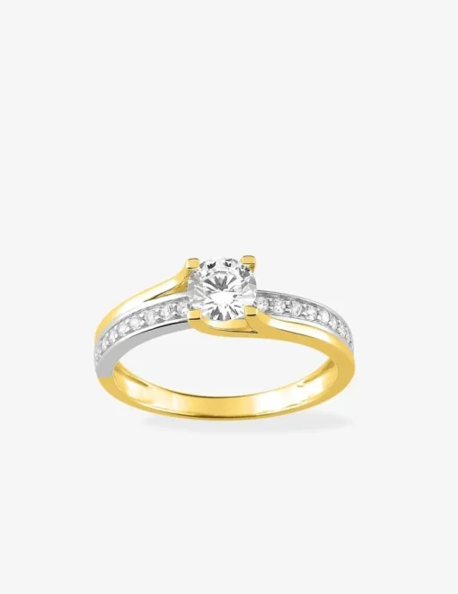 Bague solitaire fantaisie en or 375‰ oxydes de zirconium et rhodium SO OR