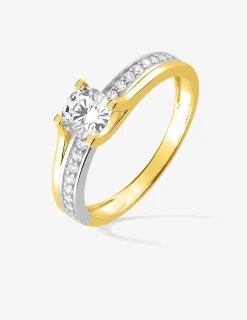 Bague solitaire fantaisie en or 375‰ oxydes de zirconium et rhodium SO OR