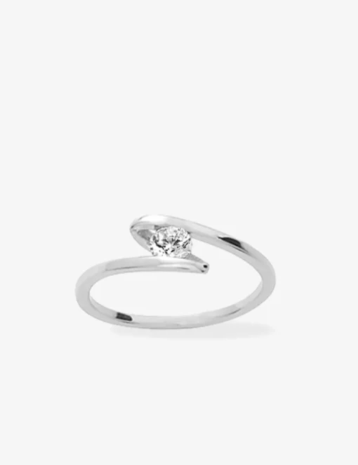 Bague solitaire fantaisie argent rhodié 925 ‰ et oxyde de zirconium 4 mm SO OR