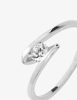 Bague solitaire fantaisie argent rhodié 925 ‰ et oxyde de zirconium 4 mm SO OR