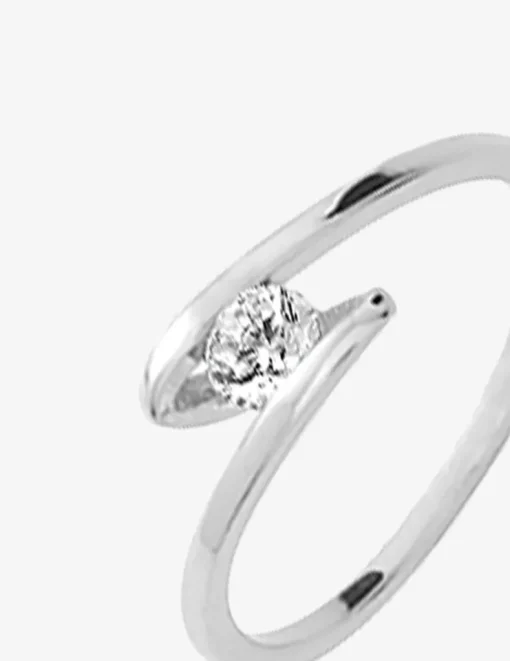 Bague solitaire fantaisie argent rhodié 925 ‰ et oxyde de zirconium 4 mm SO OR