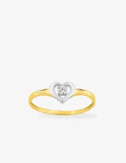Bague solitaire motif cœur 375 ‰ et oxyde de zirconium et rhodium SO OR