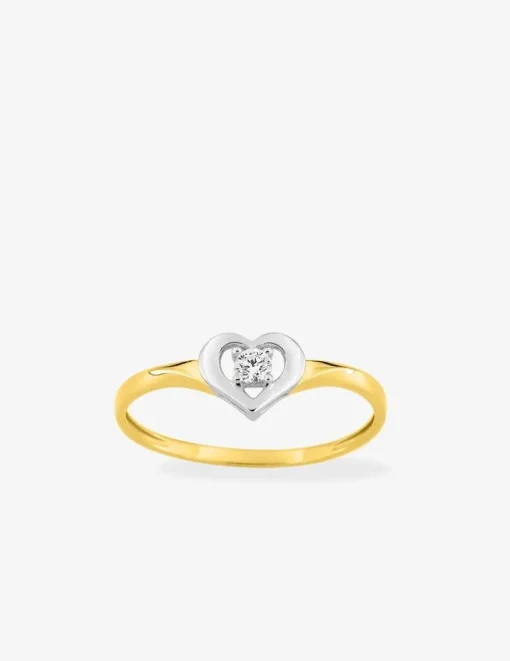 Bague solitaire motif cœur 375 ‰ et oxyde de zirconium et rhodium SO OR
