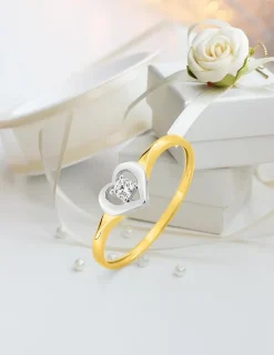 Bague solitaire motif cœur 375 ‰ et oxyde de zirconium et rhodium SO OR