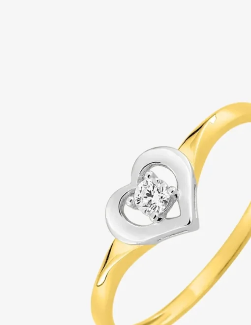 Bague solitaire motif cœur 375 ‰ et oxyde de zirconium et rhodium SO OR