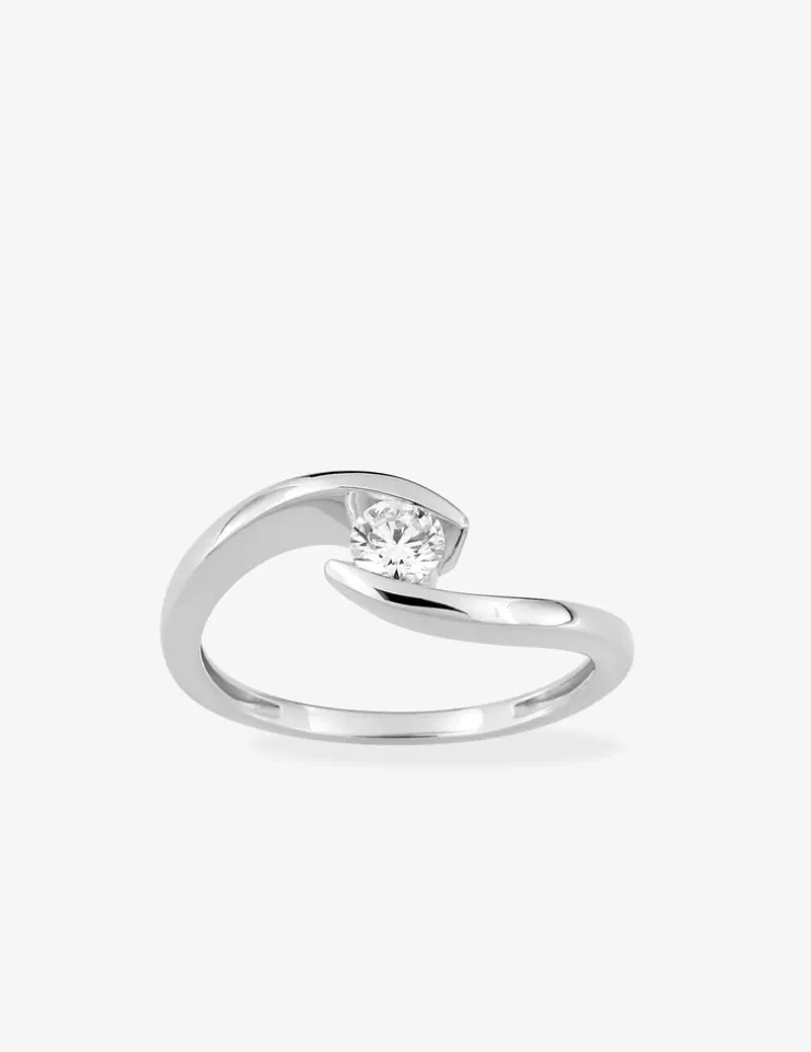 Bague solitaire or 375 ‰ blanc diamant synthétique 0,25 ct SO OR
