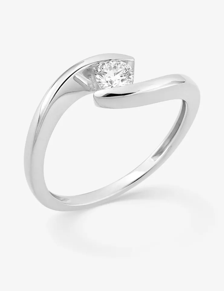 Bague solitaire or 375 ‰ blanc diamant synthétique 0,25 ct SO OR