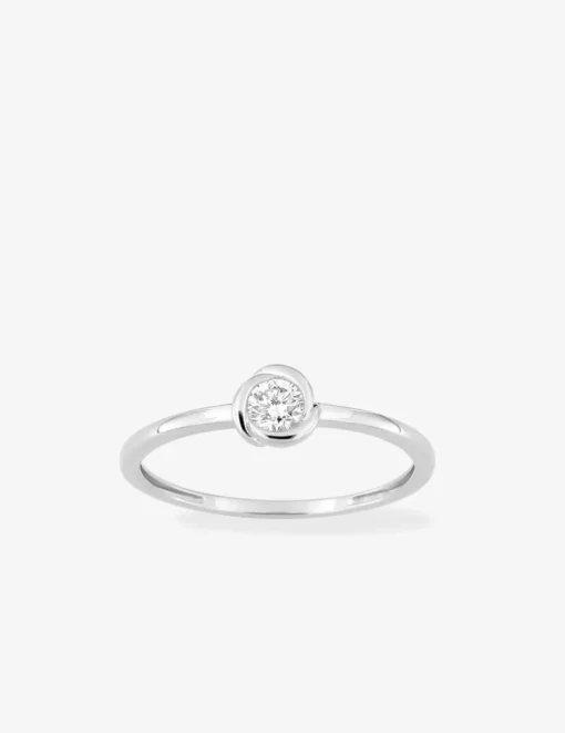 Bague solitaire or 375 ‰ blanc diamant synthétique 0,15 ct serti clos SO OR