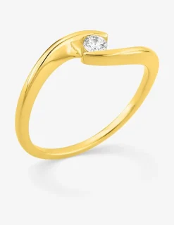 Bague solitaire or 375 ‰ jaune diamant synthétique 0,10 ct SO OR