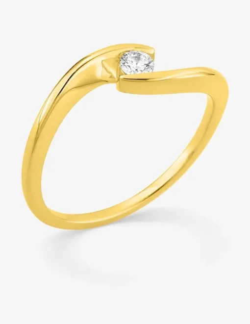 Bague solitaire or 375 ‰ jaune diamant synthétique 0,10 ct SO OR