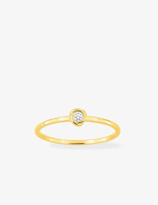 Bague solitaire or 375 ‰ jaune diamant synthétique 0,05 ct serti clos SO OR