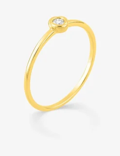 Bague solitaire or 375 ‰ jaune diamant synthétique 0,05 ct serti clos SO OR