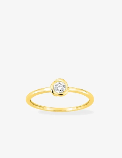 Bague solitaire or 375 ‰ jaune diamant synthétique 0,15 ct serti clos SO OR