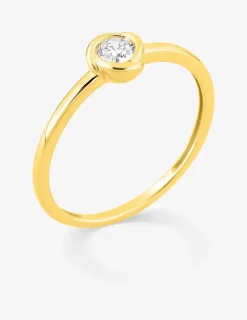Bague solitaire or 375 ‰ jaune diamant synthétique 0,15 ct serti clos SO OR