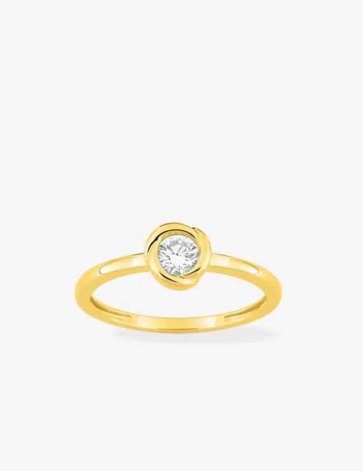 Bague solitaire or 375 ‰ jaune diamant synthétique 0,25 ct serti clos SO OR