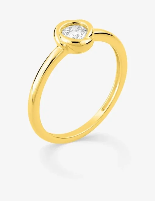Bague solitaire or 375 ‰ jaune diamant synthétique 0,25 ct serti clos SO OR