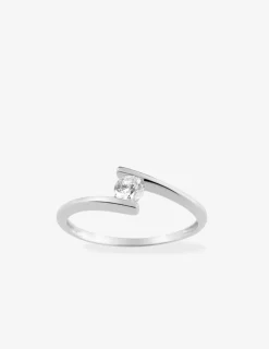 Bague solitaire or blanc 750 ‰, oxyde de zirconium 0,20 ct SO OR