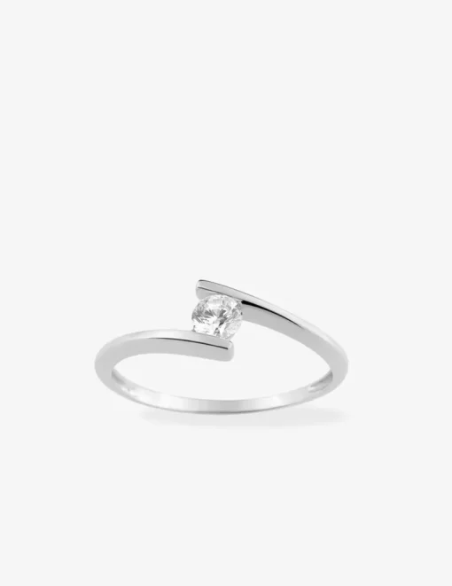 Bague solitaire or blanc 750 ‰, oxyde de zirconium 0,20 ct SO OR