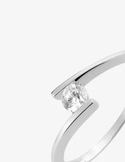 Bague solitaire or blanc 750 ‰, oxyde de zirconium 0,20 ct SO OR