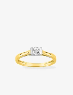 Bague solitaire or blanc et jaune 375 ‰ et diamants synthétiques 0,20 ct SO OR