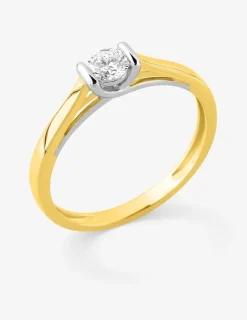 Bague solitaire or blanc et jaune 375 ‰ et diamants synthétiques 0,20 ct SO OR