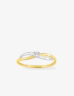 Bague solitaire or jaune 750 ‰, rhodium et oxyde de zirconium SO OR